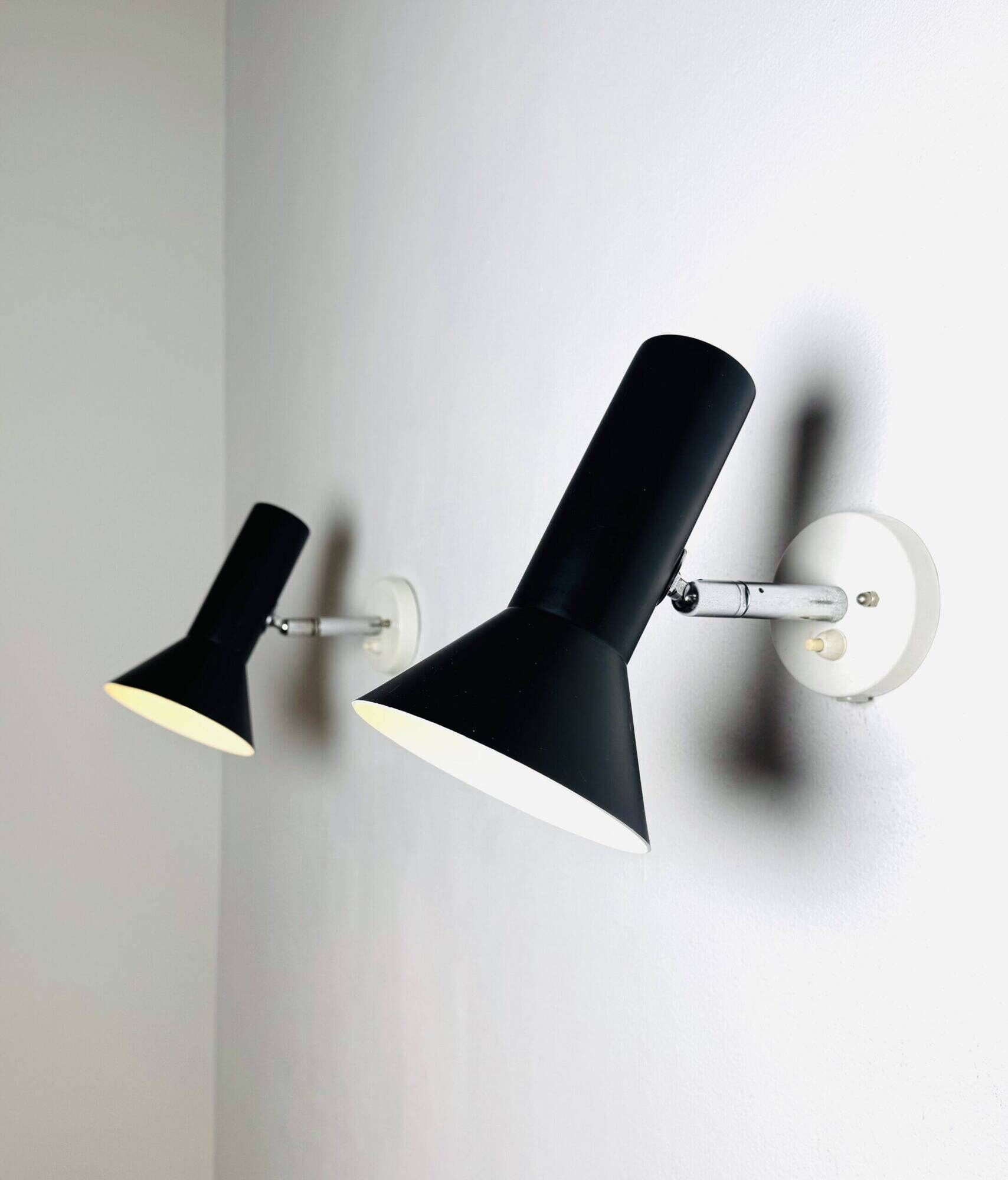 Pair Of C-1524 Adjustable Wall Lamps In Black By Raak Amsterdam, The Netherlands, 1960S