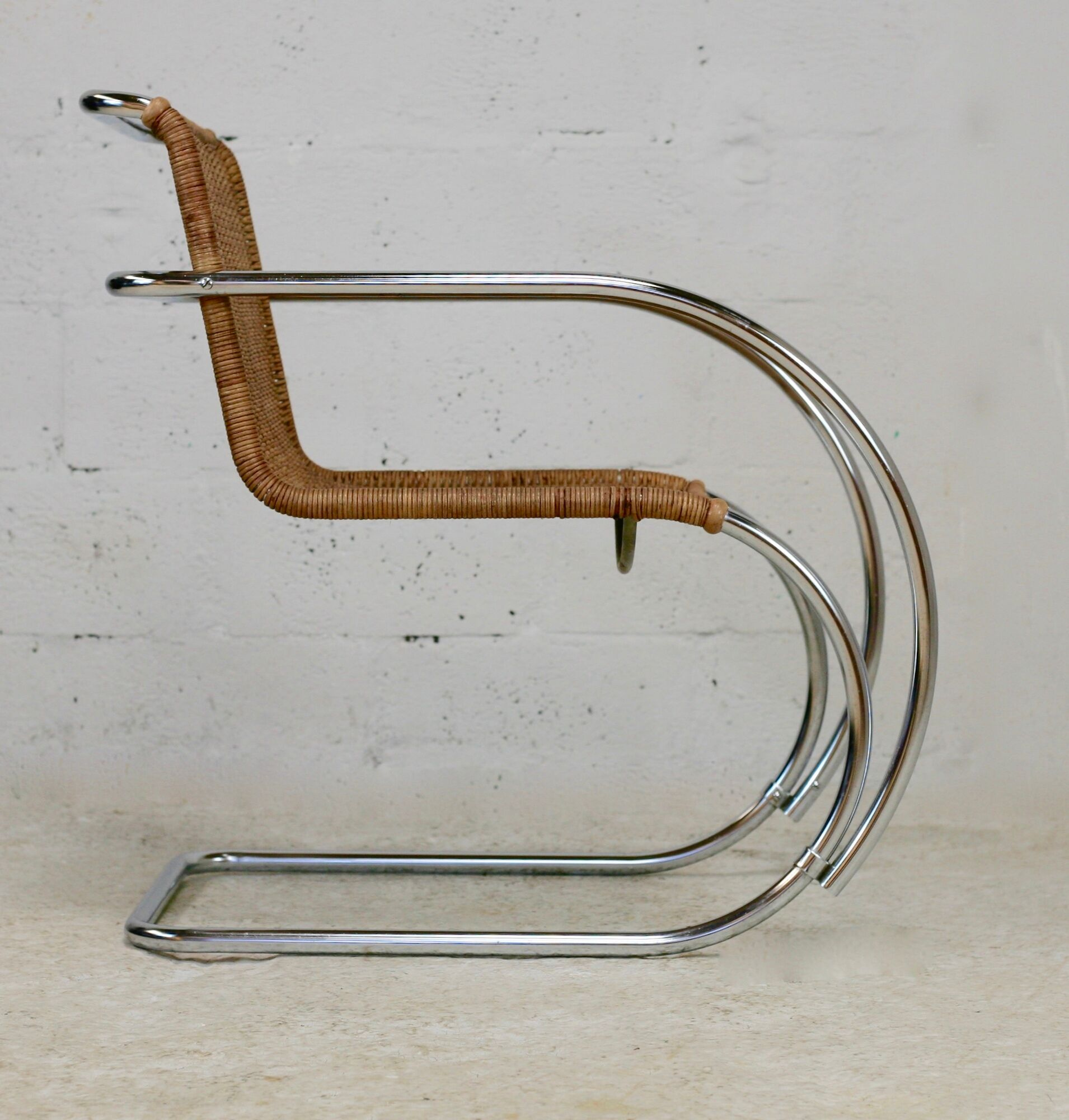 MR20 armchair, tubular chromed steel and rattan, Mies van der Rohe, circa 1960