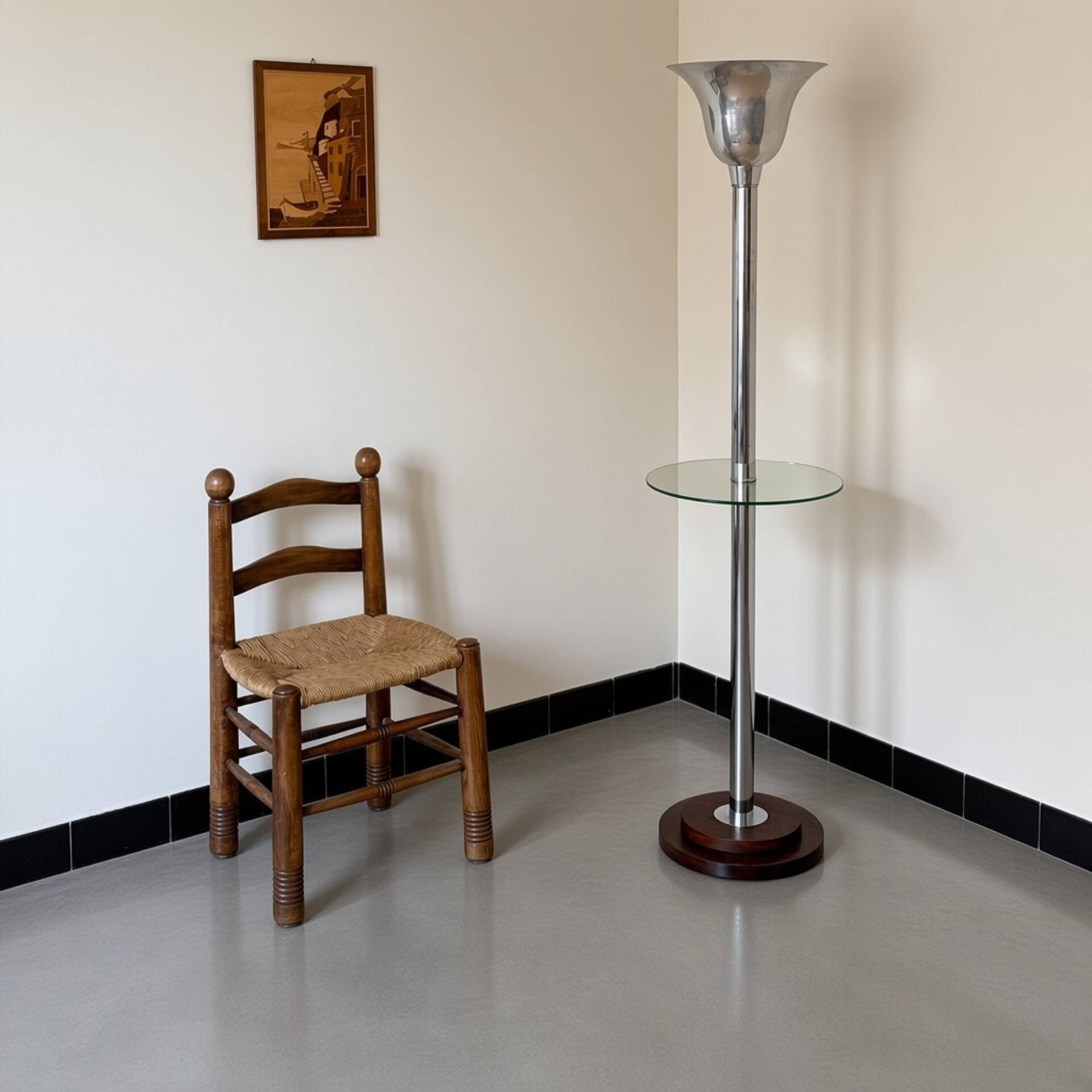 Lampadaire art déco, chrome et bois, 1930’s