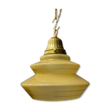 Vintage ocher glass hanging lamps with brass gallery