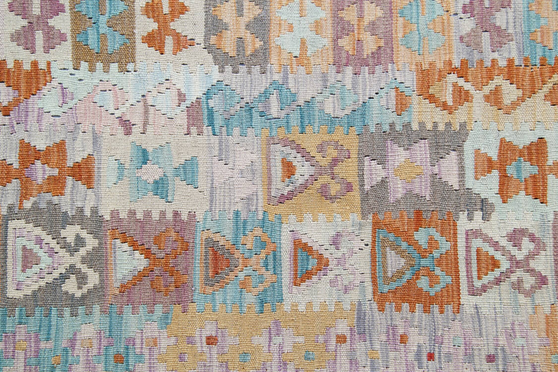Handmade Grey Large  Kilim Rug, Geometric Flatweave Wool Carpet 294x218 cm