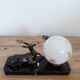 Old lamp art deco - doe in regulus on marble base - globe opaline glass - 1940