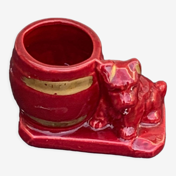 Cache pot barbotine scottish-terrier chien en céramique émaillée bordeaux vintage