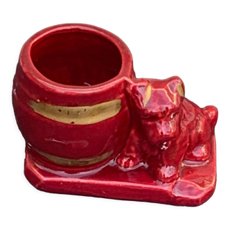 Cache pot pot scottish-terrier dog in ceramic glazed burgundy vintage