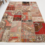 5x8 Neutral Red Beige Oushak Patchwork Rug 245x168Cm