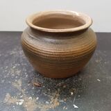 Old Vase SOULAINES DHUYS.  Signed ROYER.  Vase in Enamelled Sandstone.  Color Brown Beige Diameter at
