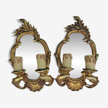 Pair of appliques in gilded bronze and Louis XV style mirror