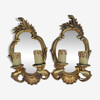 Paire d'appliques en bronze doré et miroir de style Louis XV