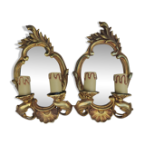 Paire d'appliques en bronze doré et miroir de style Louis XV