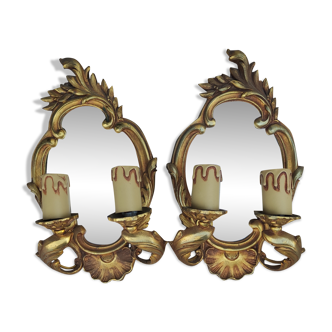 Paire d'appliques en bronze doré et miroir de style Louis XV
