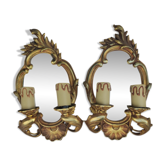 Pair of appliques in gilded bronze and Louis XV style mirror