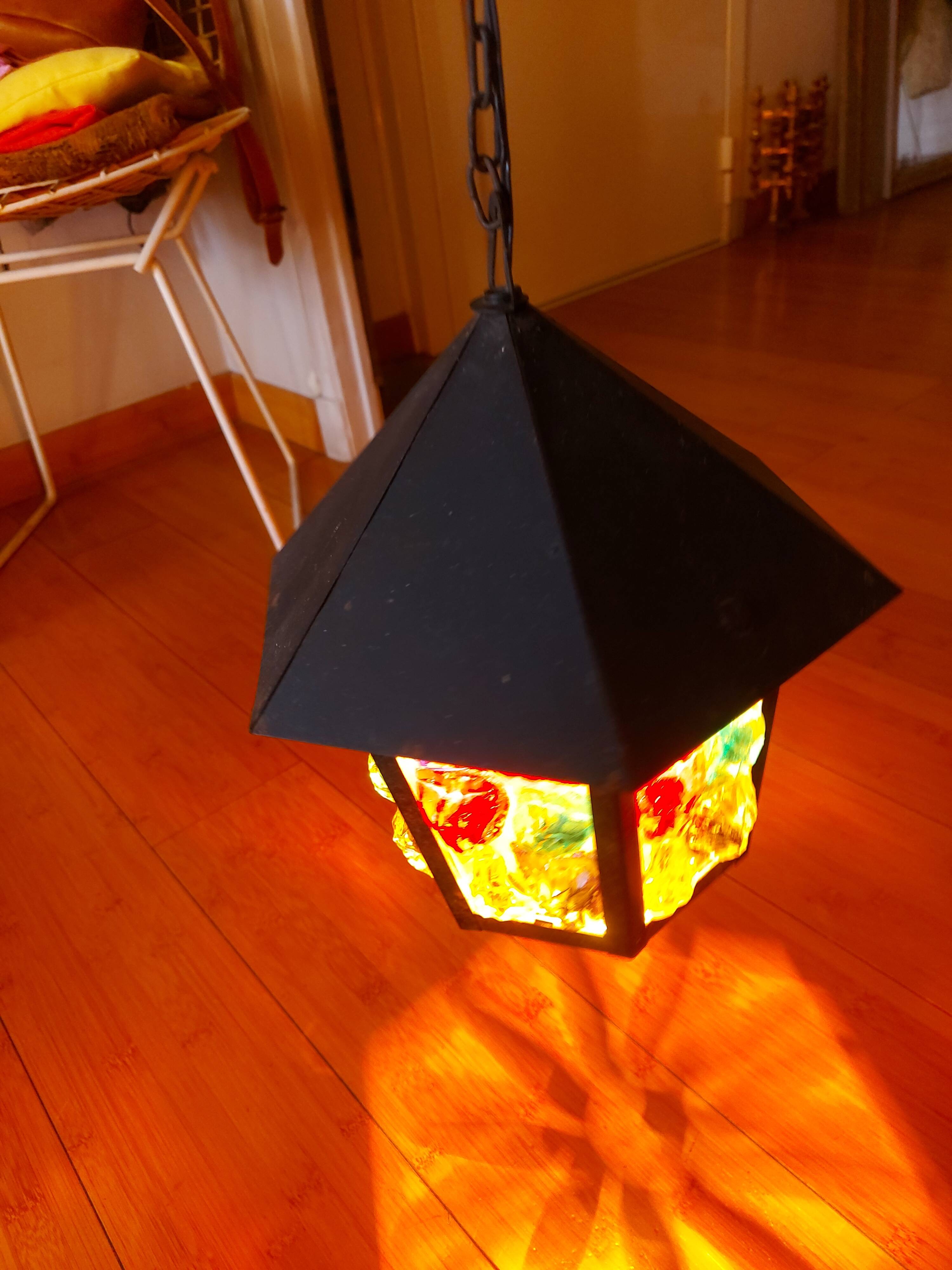 Pendant light, stained glass vestibule lantern