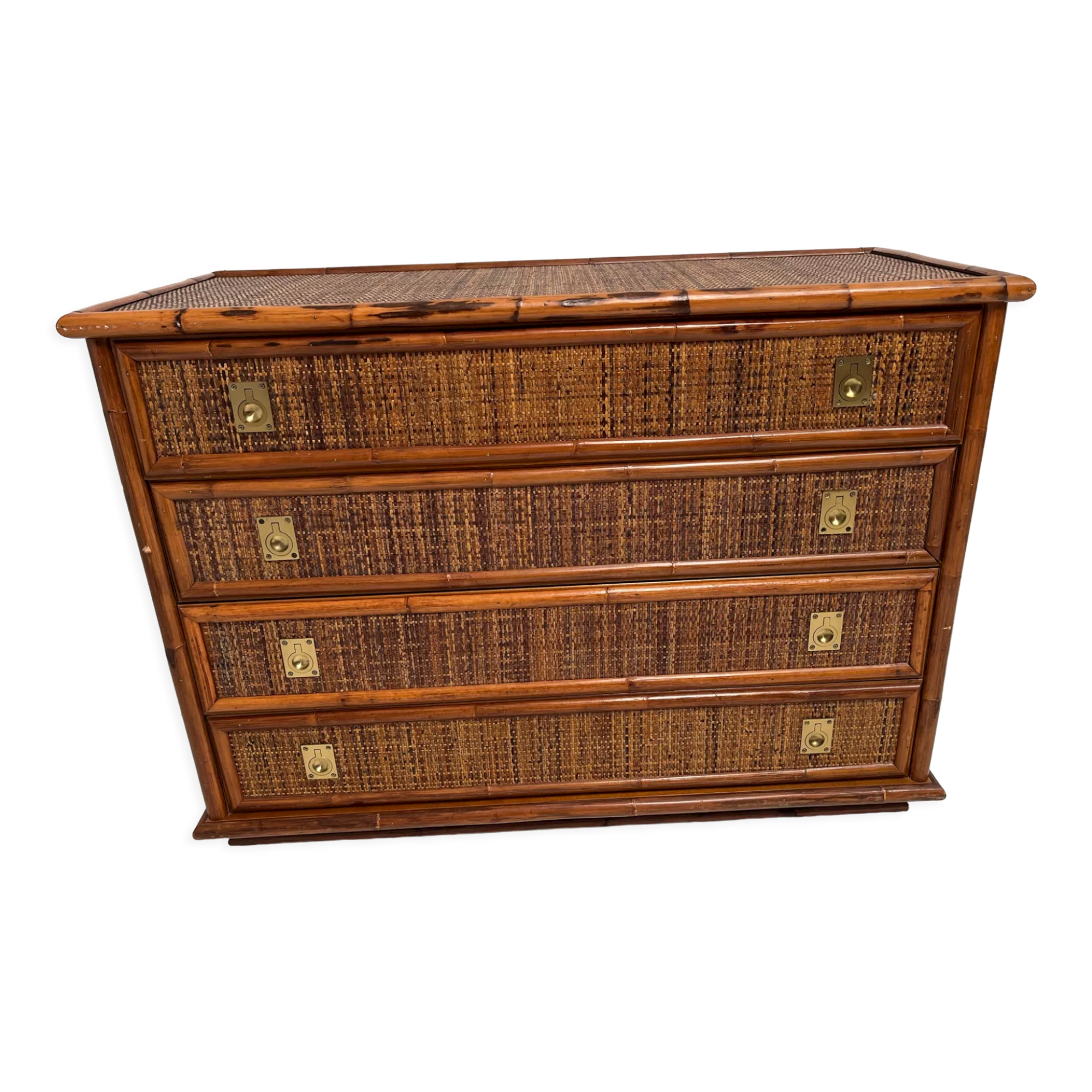 Vintage chest of drawers in bamboo and wicker 1970