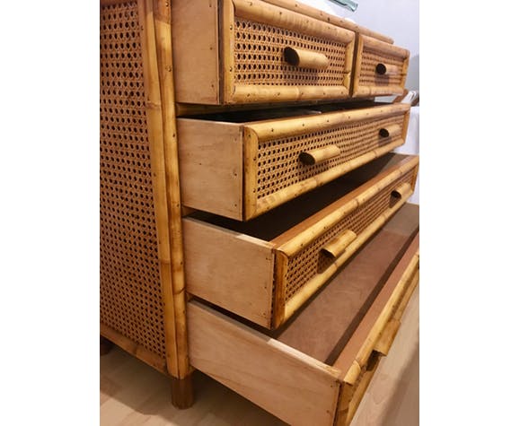Commode cannage et bambou