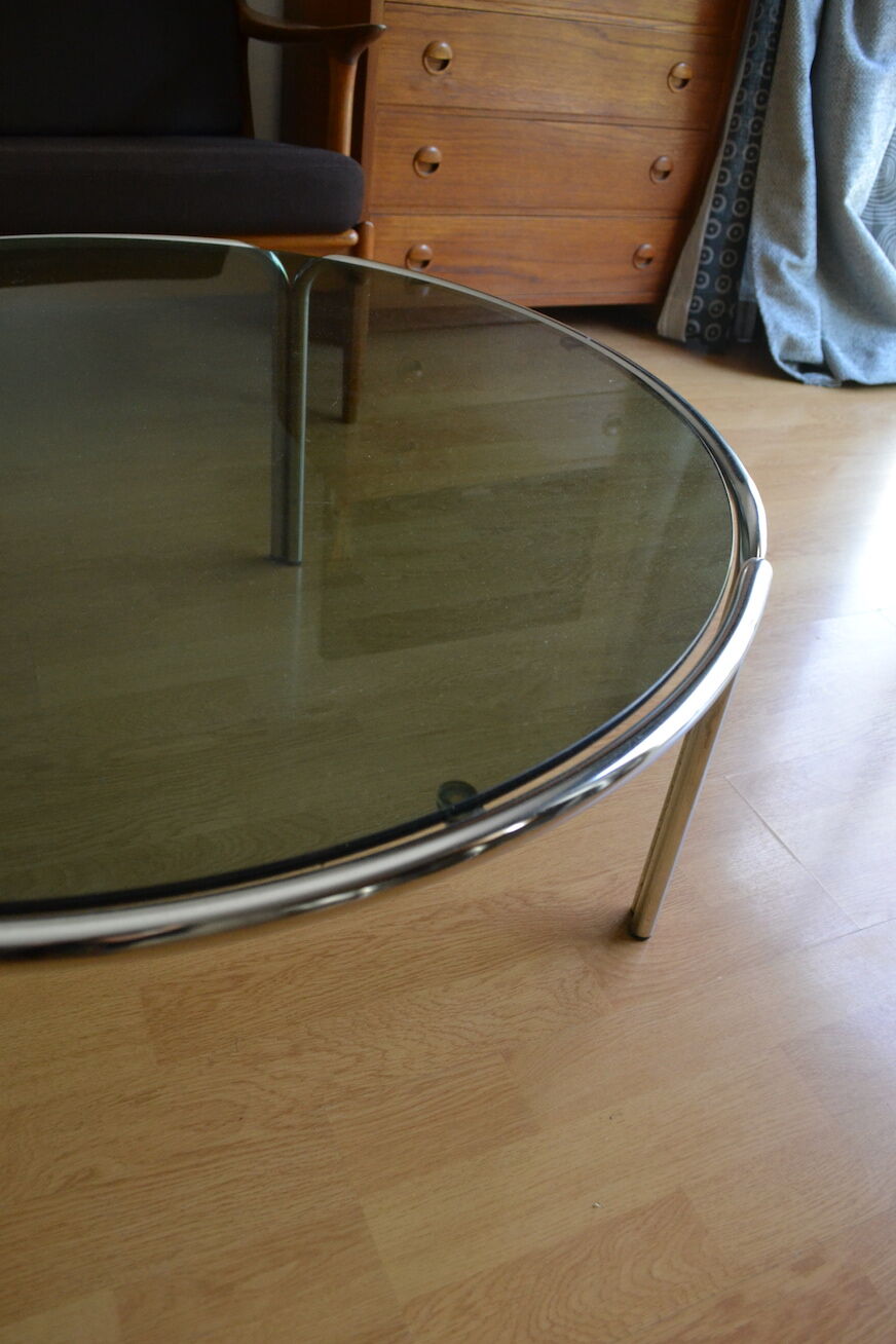 Coffee table 70s smoked glass metal