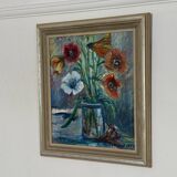 Swedish Oil on Panel – “Flower Still Life” by A. Åslund – Dated 1954