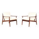 Mid-Century Danish Wood & Linen Lounge Chairs, Set of 2, 1960s.