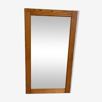 Rectangular mirror in solid pine, brutalist style, circa 1980-90s