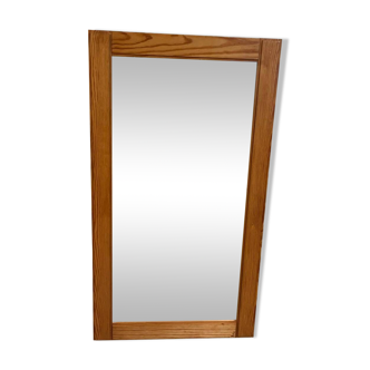 Rectangular mirror in solid pine, brutalist style, circa 1980-90s