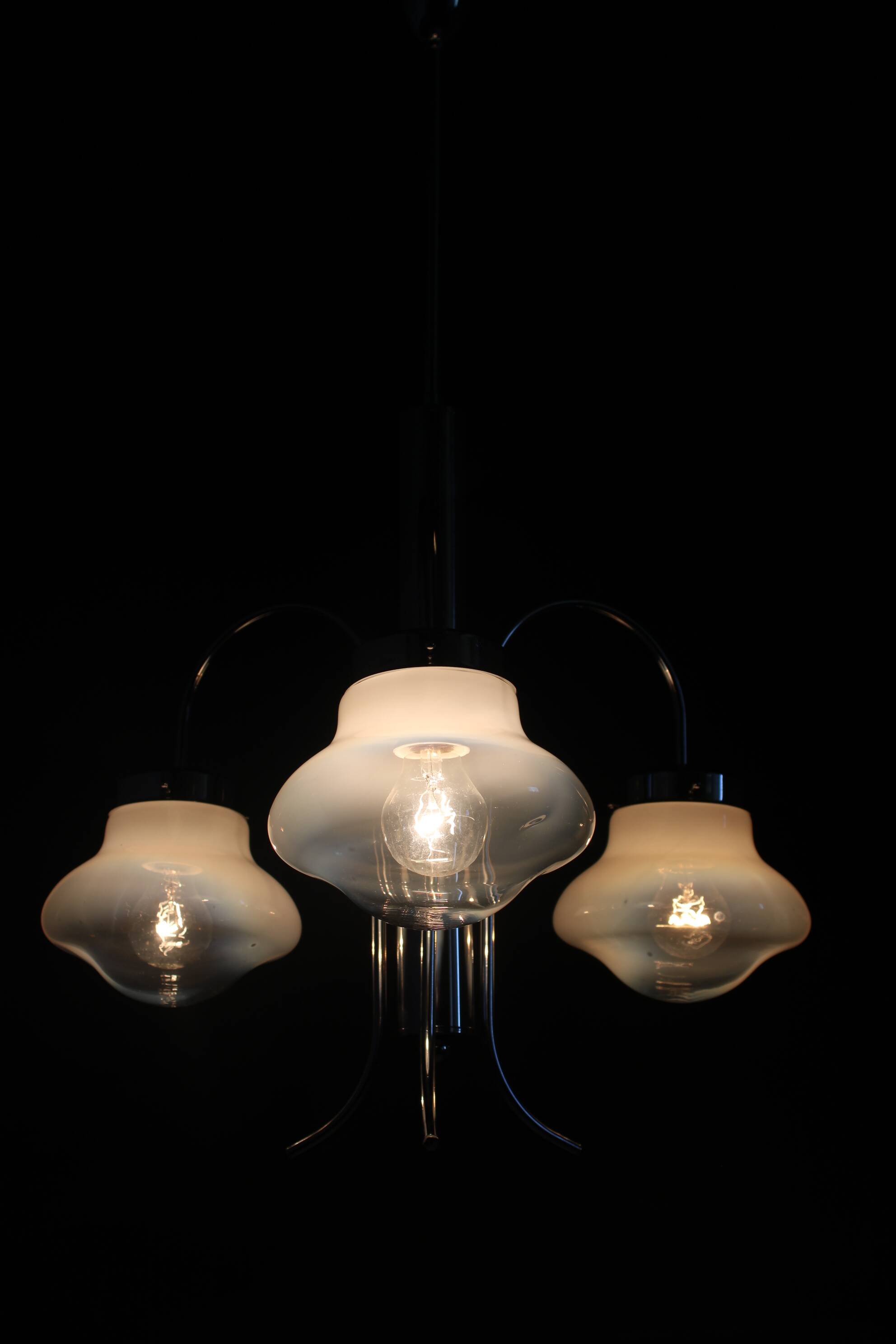 1960s Chrome Plated Chandelier with Murano Glass,  Italy