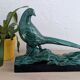 Grand Faisan en céramique émaillée vert émeraude Art Déco – 43 cm