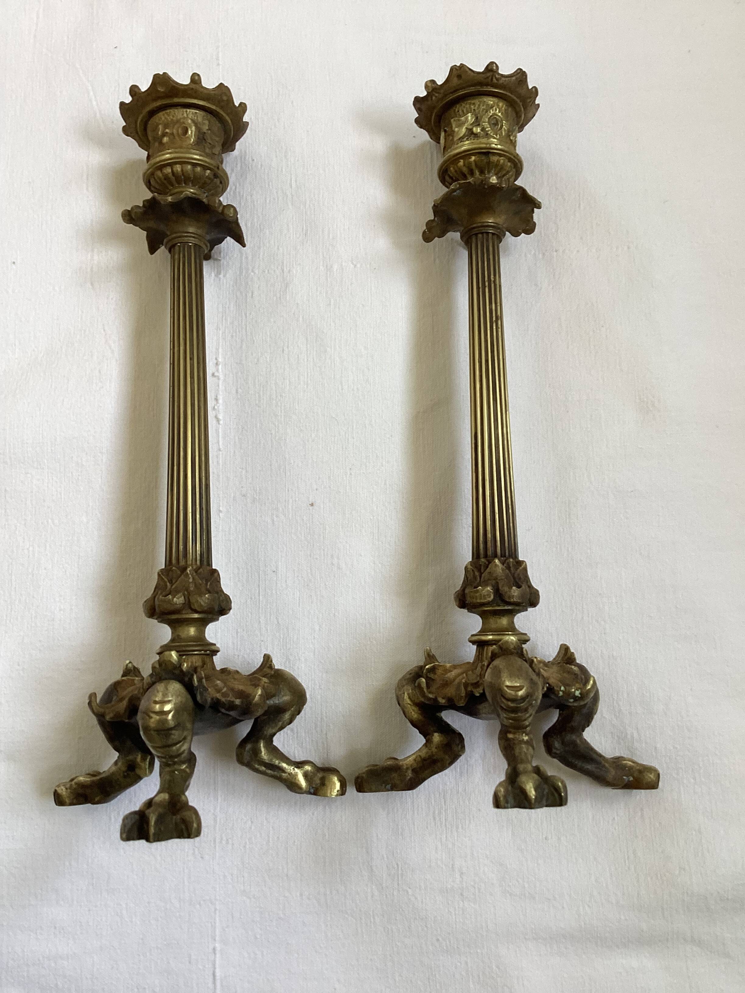 Old pair of bronze candlesticks