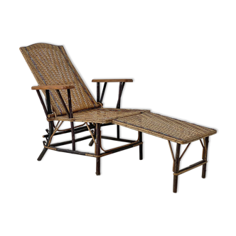 Vintage wicker chaise longue 50's