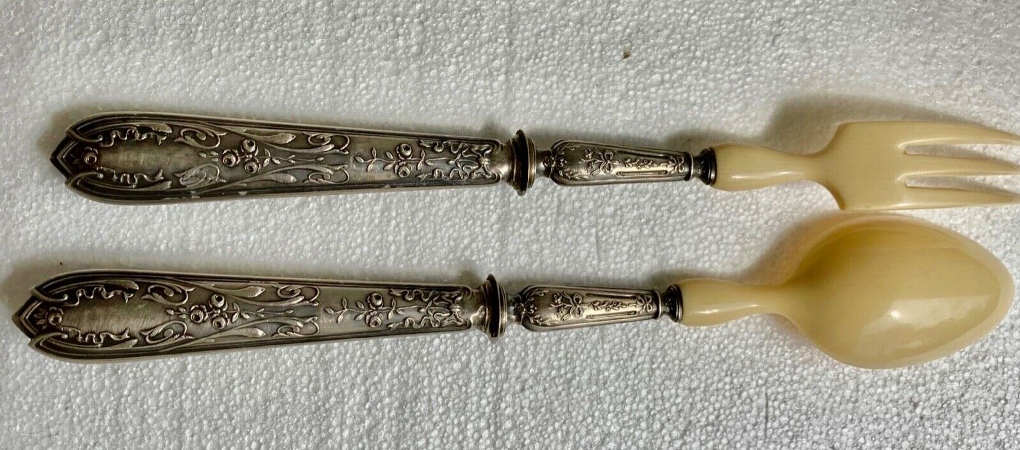 Salad cutlery in solid silver filled hallmark Minerva and horn style louis xv