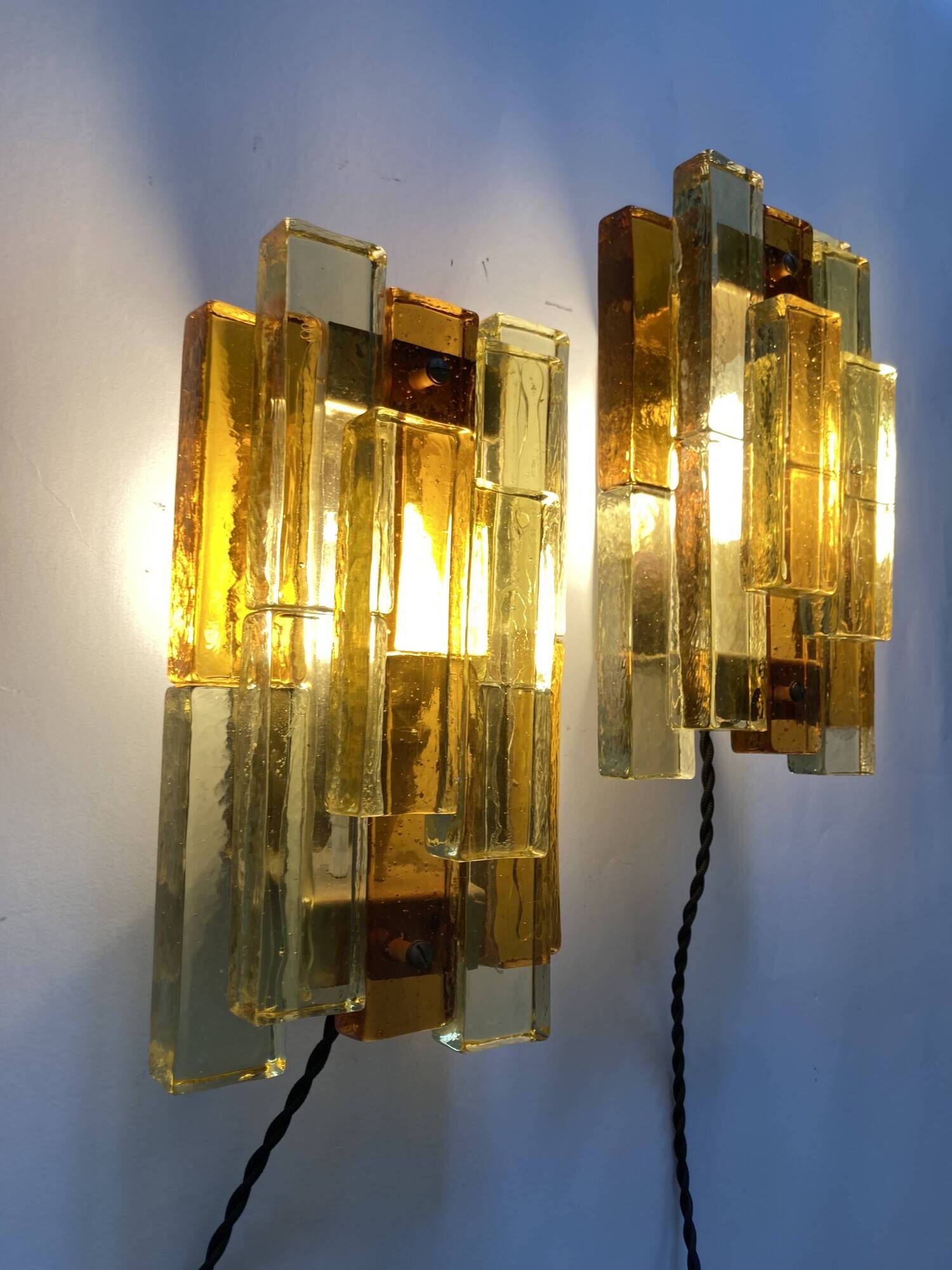 Pair of pressed glass sconces by Svend Aage Holm Sorensen (Denmark 1960)