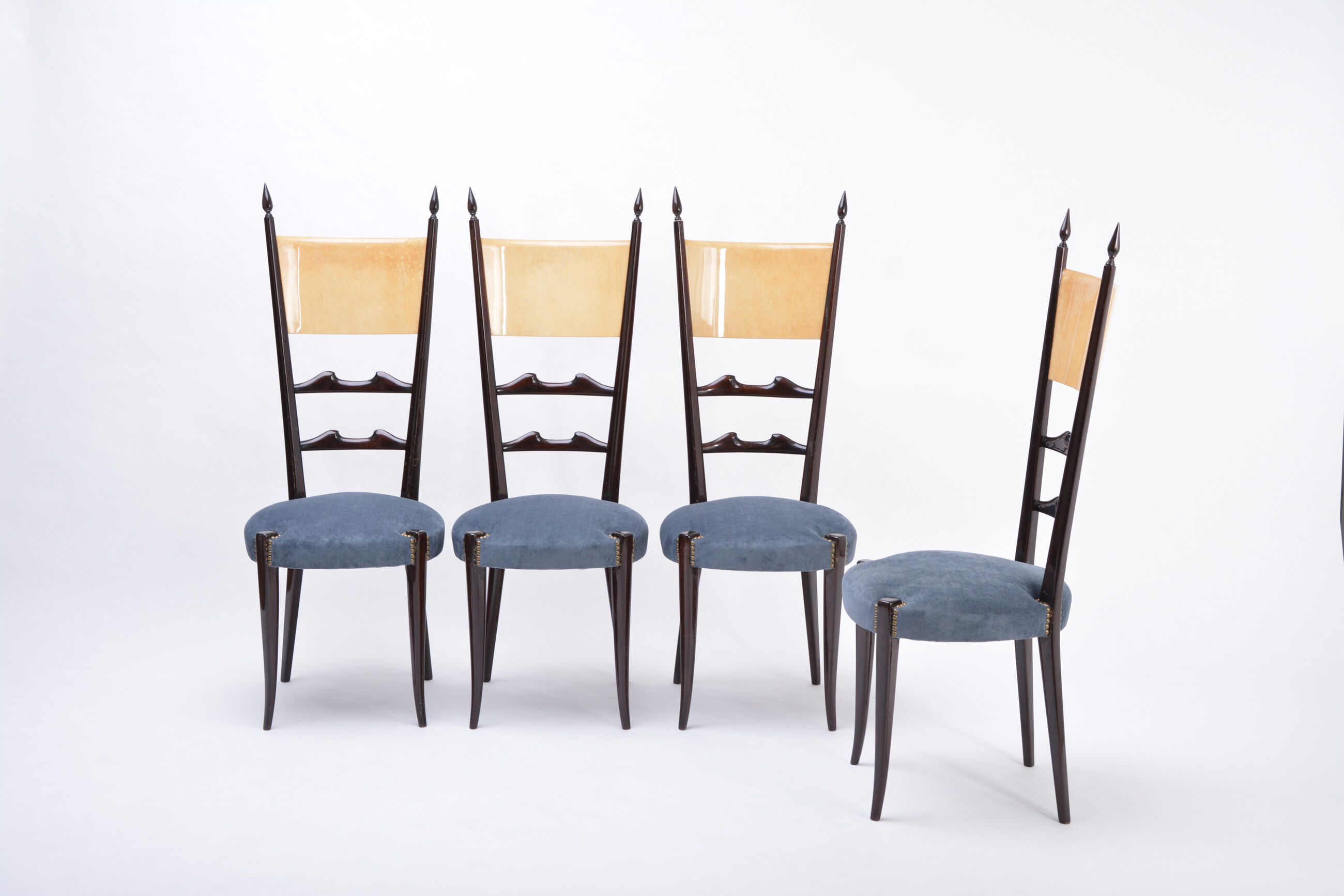 Set of four Italian Mid-Century Modern High Back dining chairs by Aldo Tura