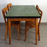 Table bois lino vert années 60