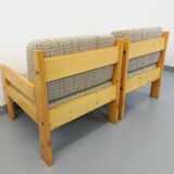 Set of 2 vintage fireside chairs in pine and fabric from the 70s