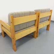 Set of 2 vintage fireside chairs in pine and fabric from the 70s
