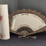 Table mirror vintage engraved glass fan