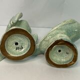 Art Deco Pair cormorants cracked ceramic signed circa 1940