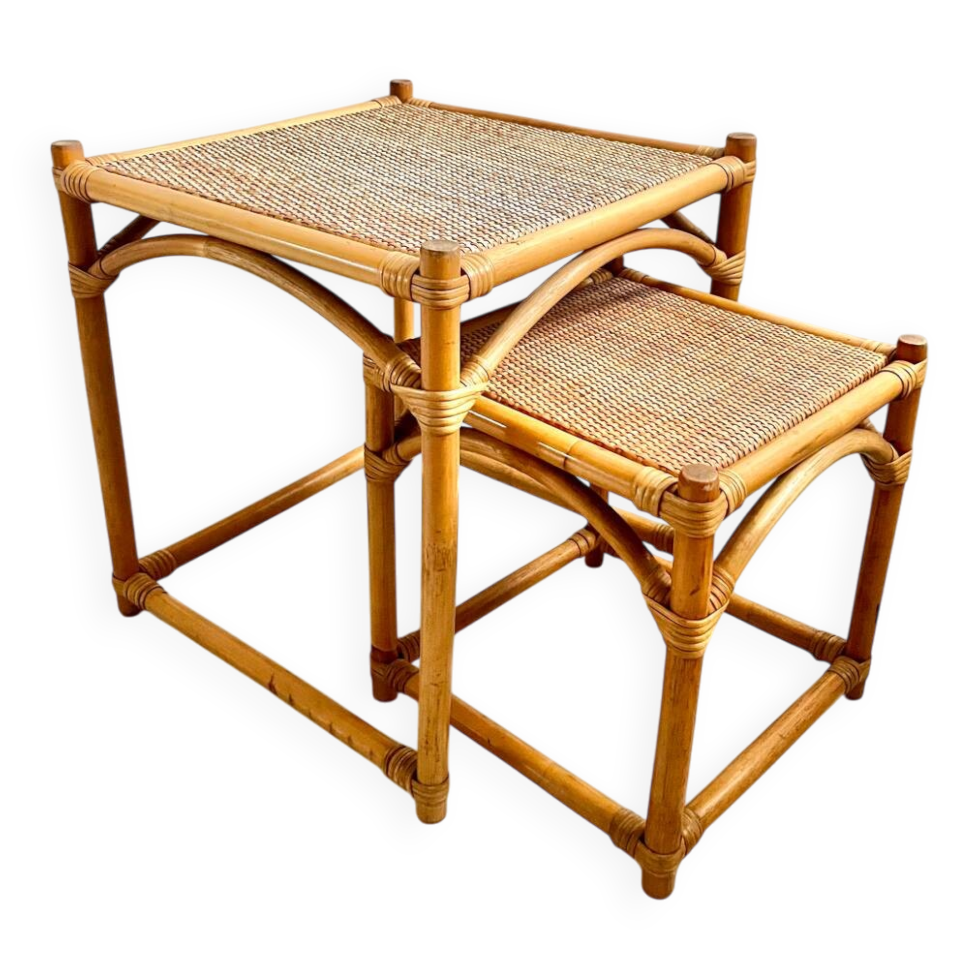 Tables gigognes bambou rotin osier - 1950/60