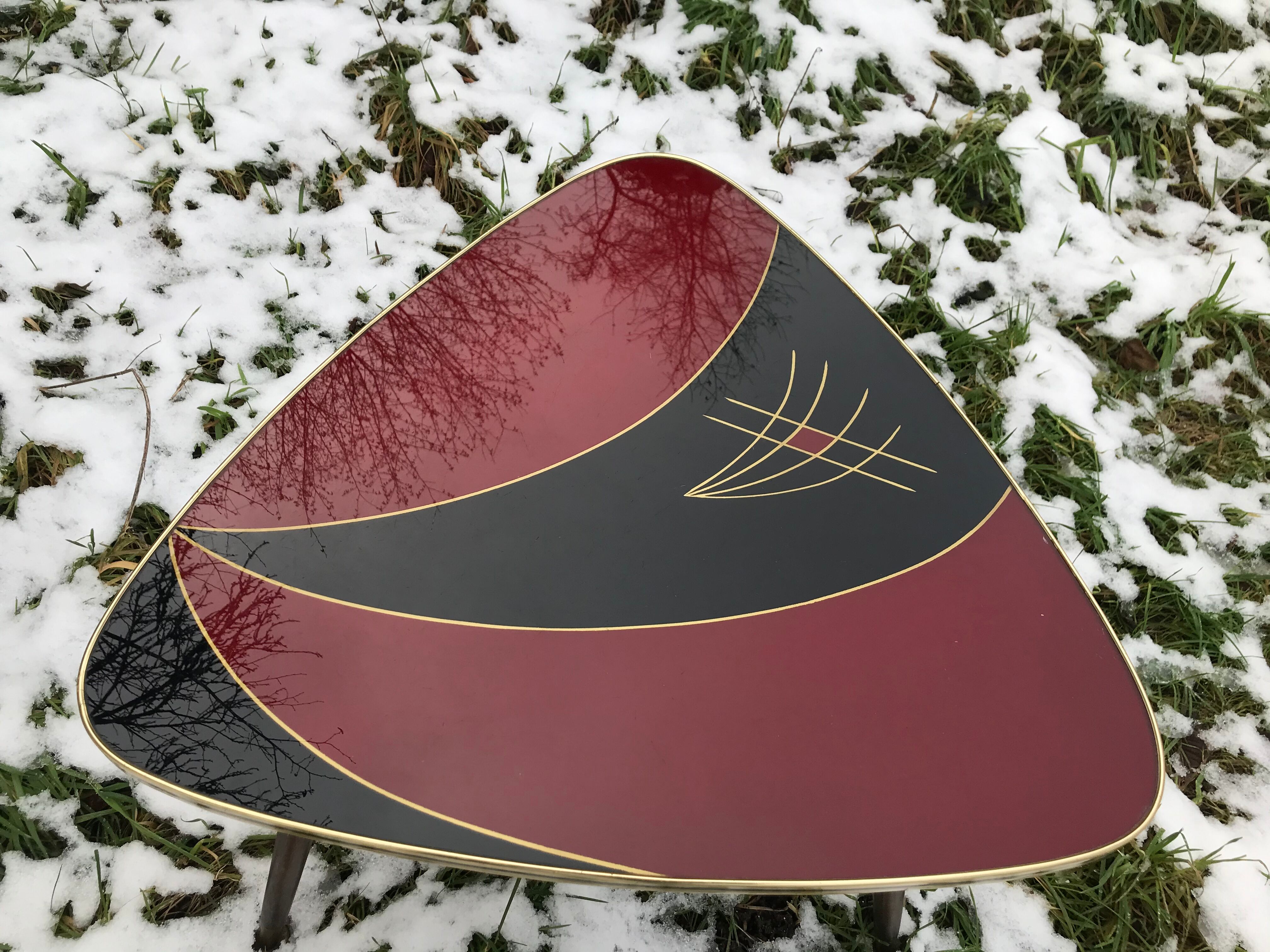 Tripod tripod triangular tray table in vintage glass 50/60s