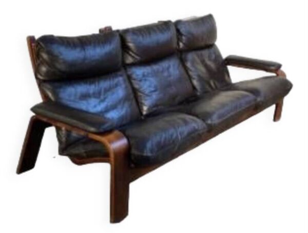 Canape scandinave vintage en cuir noir