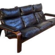 Canape scandinave vintage en cuir noir