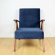 Classic armchair Var B-310 1960s vintage navy velvet - dark wood - 2 pieces available