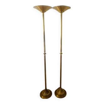 Two Lucien Gau Floor Lamps in broze