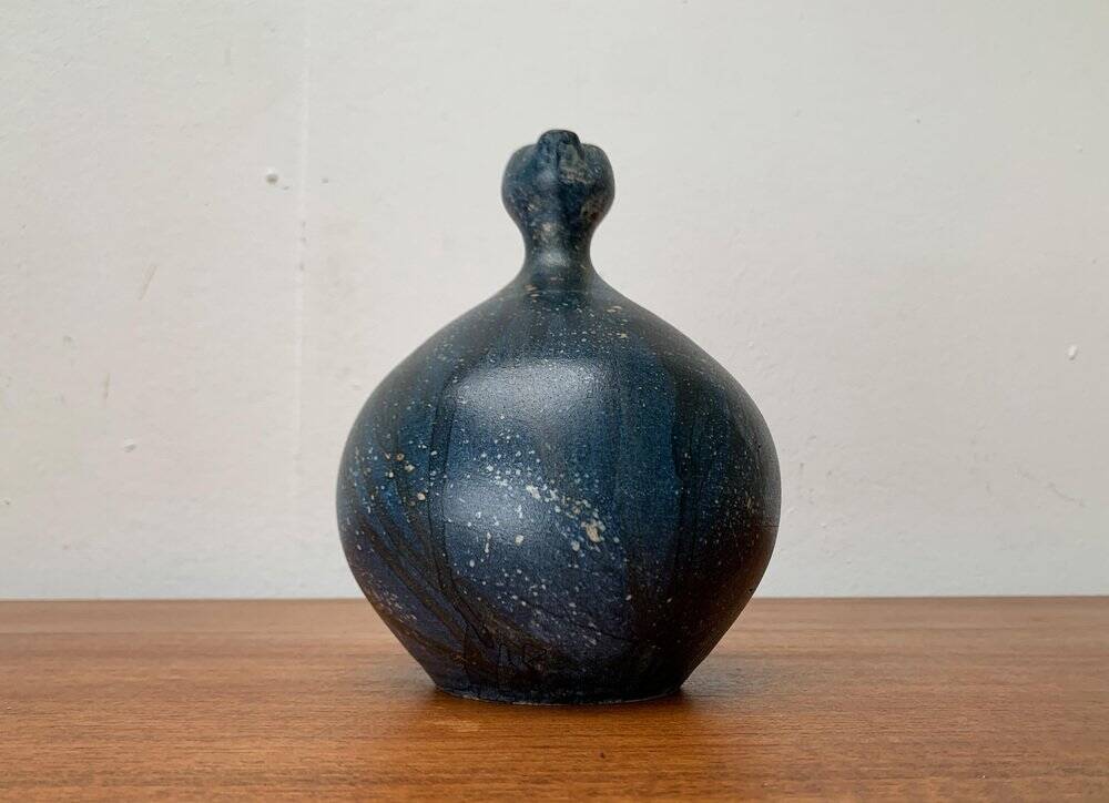 Vintage German brutalist studio pottery vase carafe by Gerhard Liebenthron, 1980.