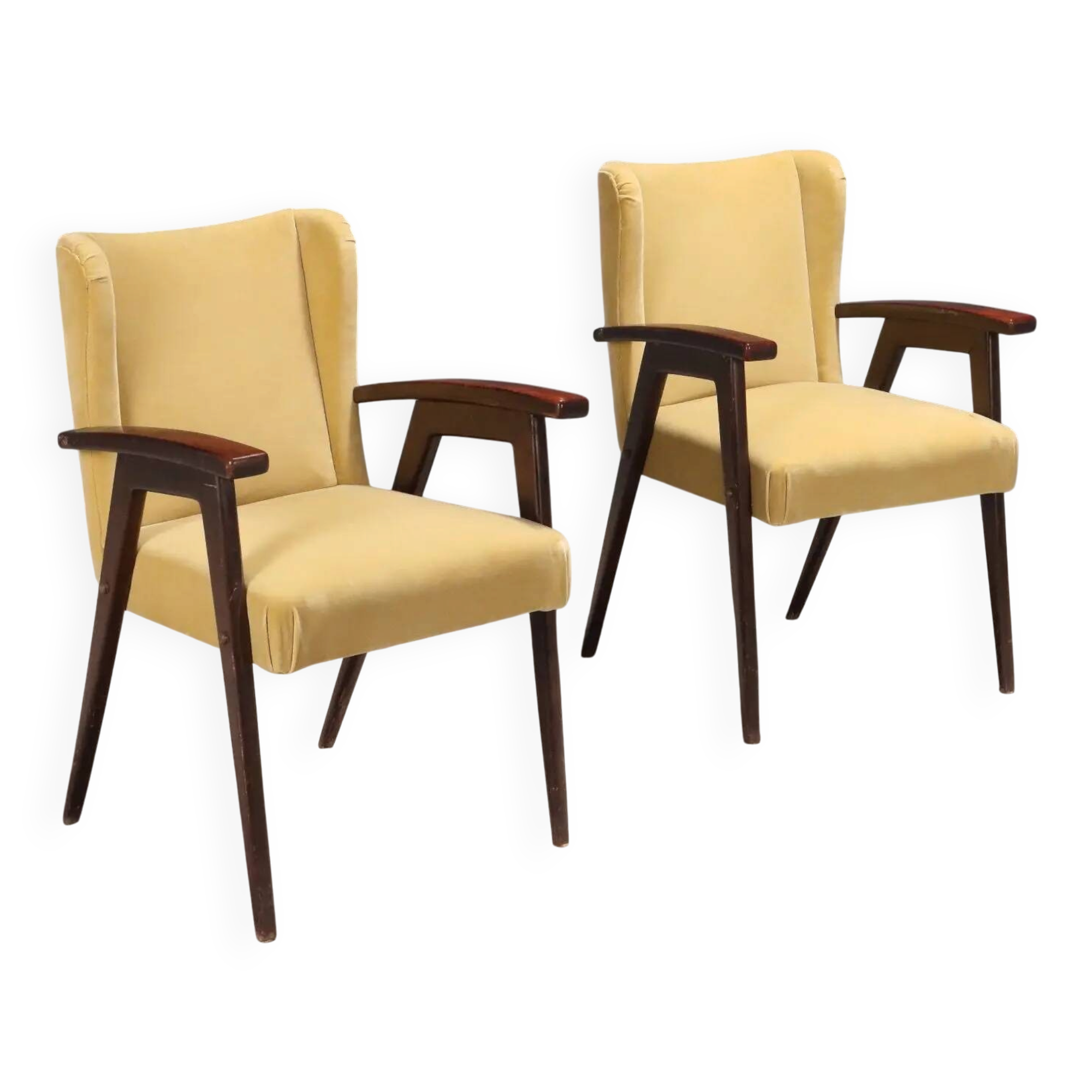 Fauteuils vintage design en bois, mousse et tissu, Italie, années 1960