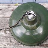 Hanging lamp in green enamelled sheet metal