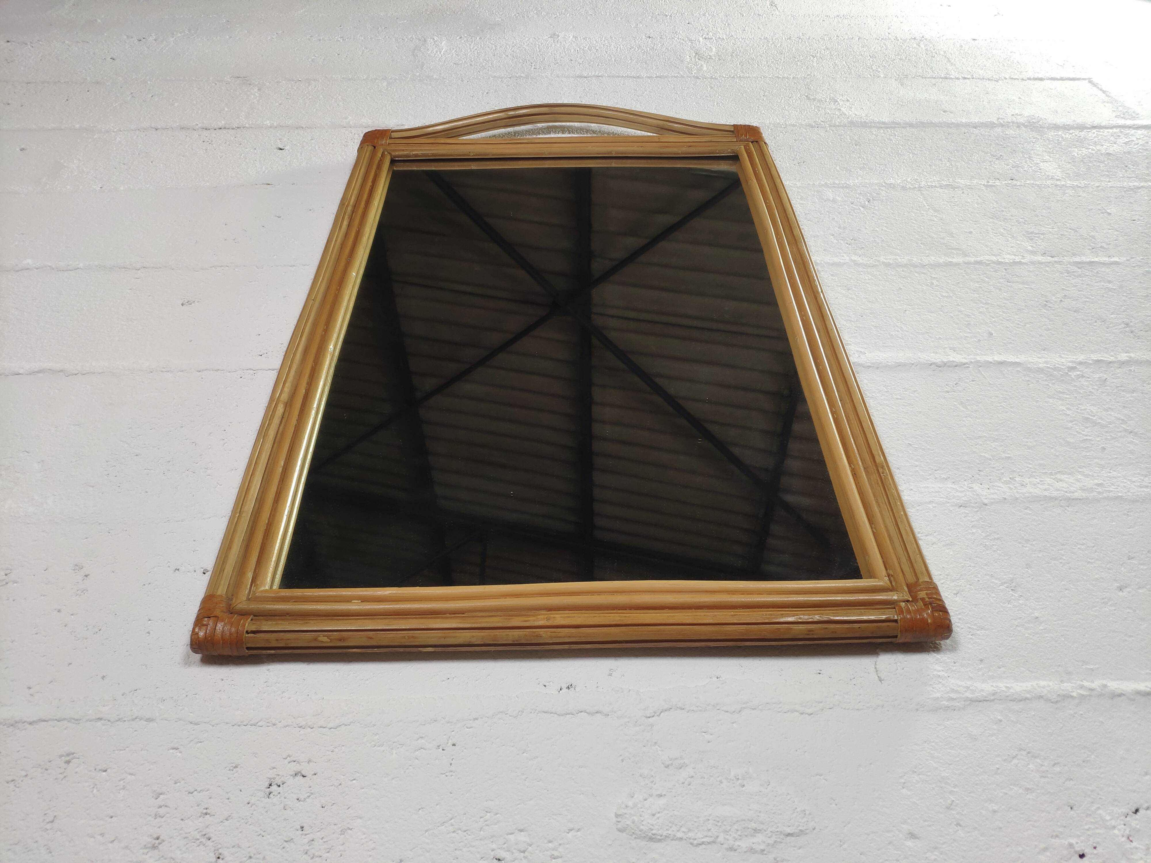 Rattan mirror and leather 100x60