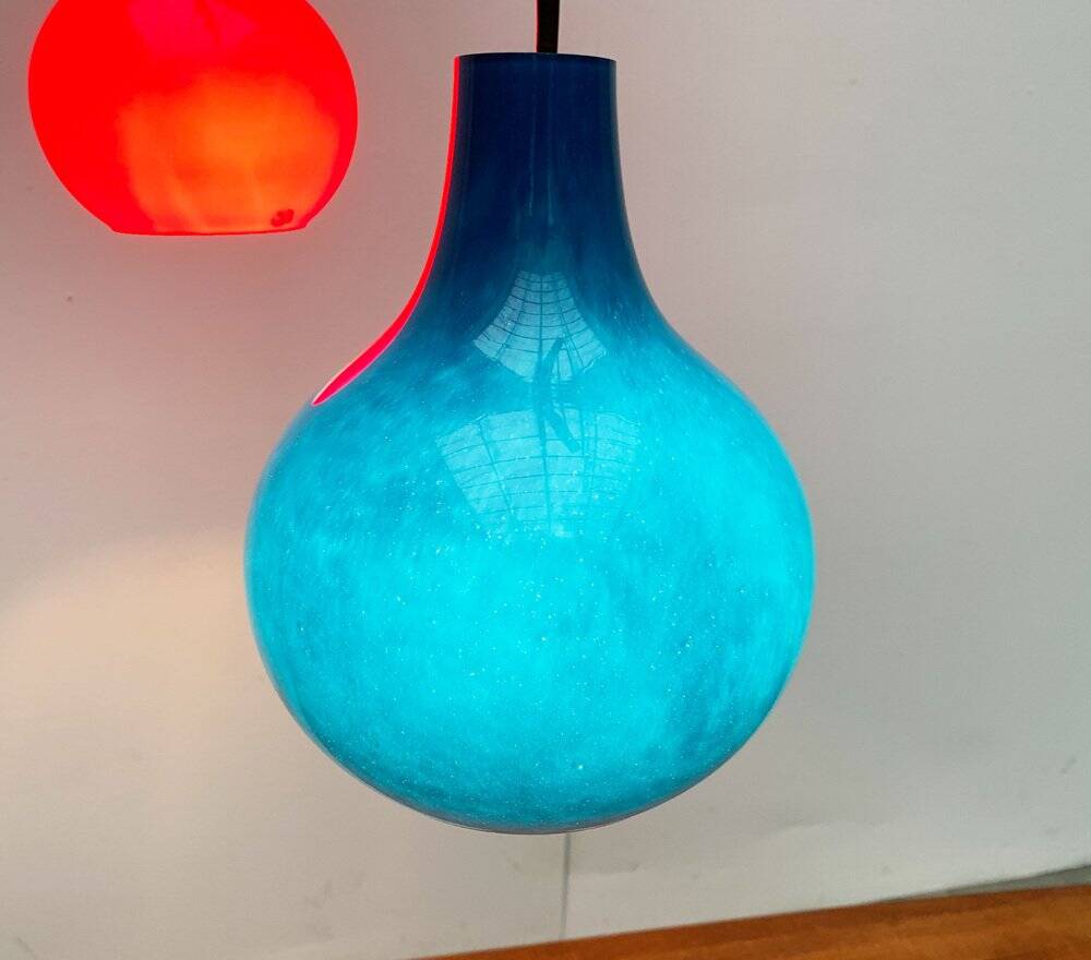 Set of 2 German glass pendants in mid-century style by Peill & Putzler.