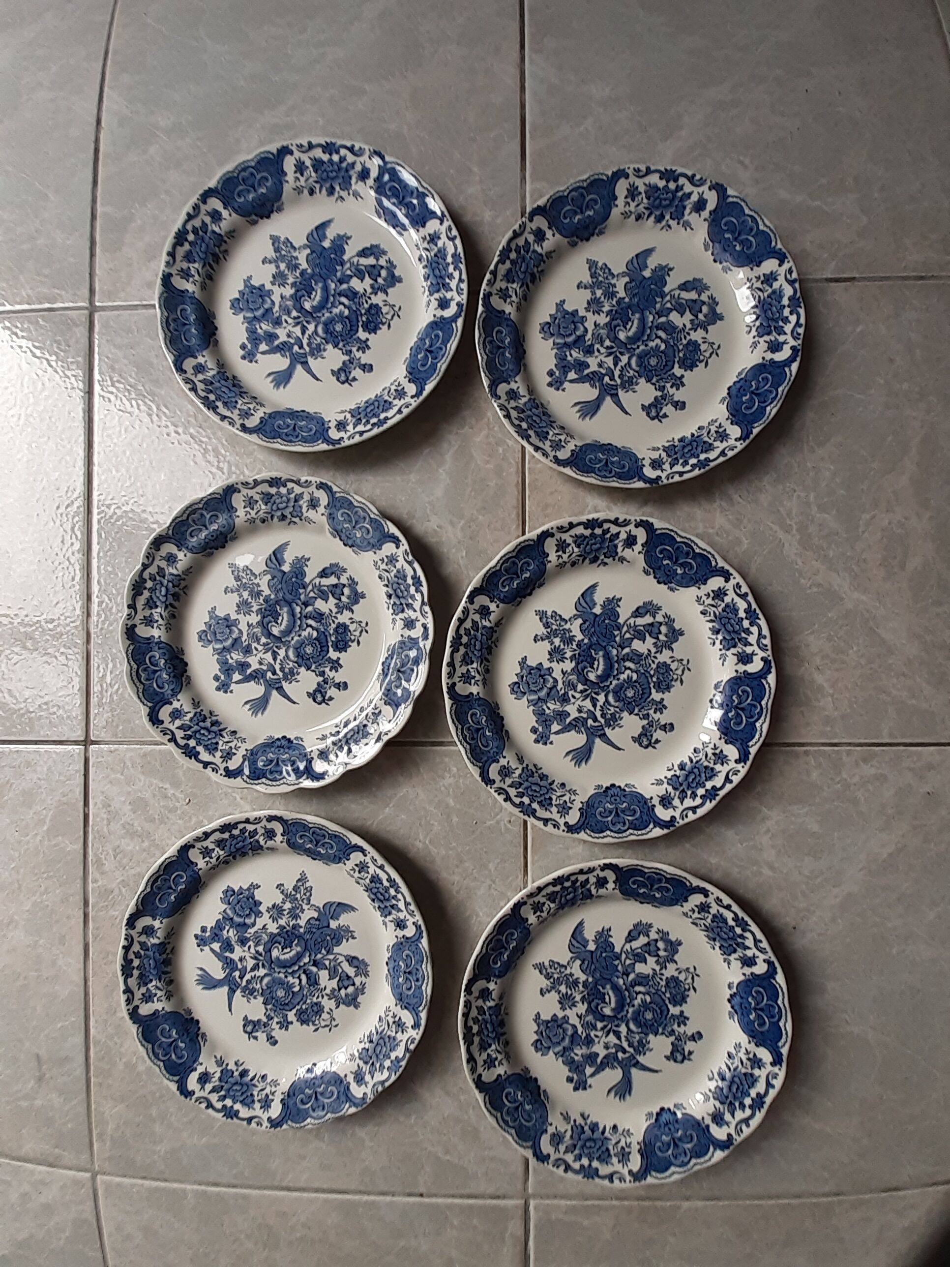 6 Plates dessert service Ridgway Windsor Staffordshire blue décor