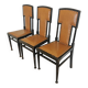Set of 3 Vintage Dining Chairs: High Back, Leather Seat, Nailhead Trim