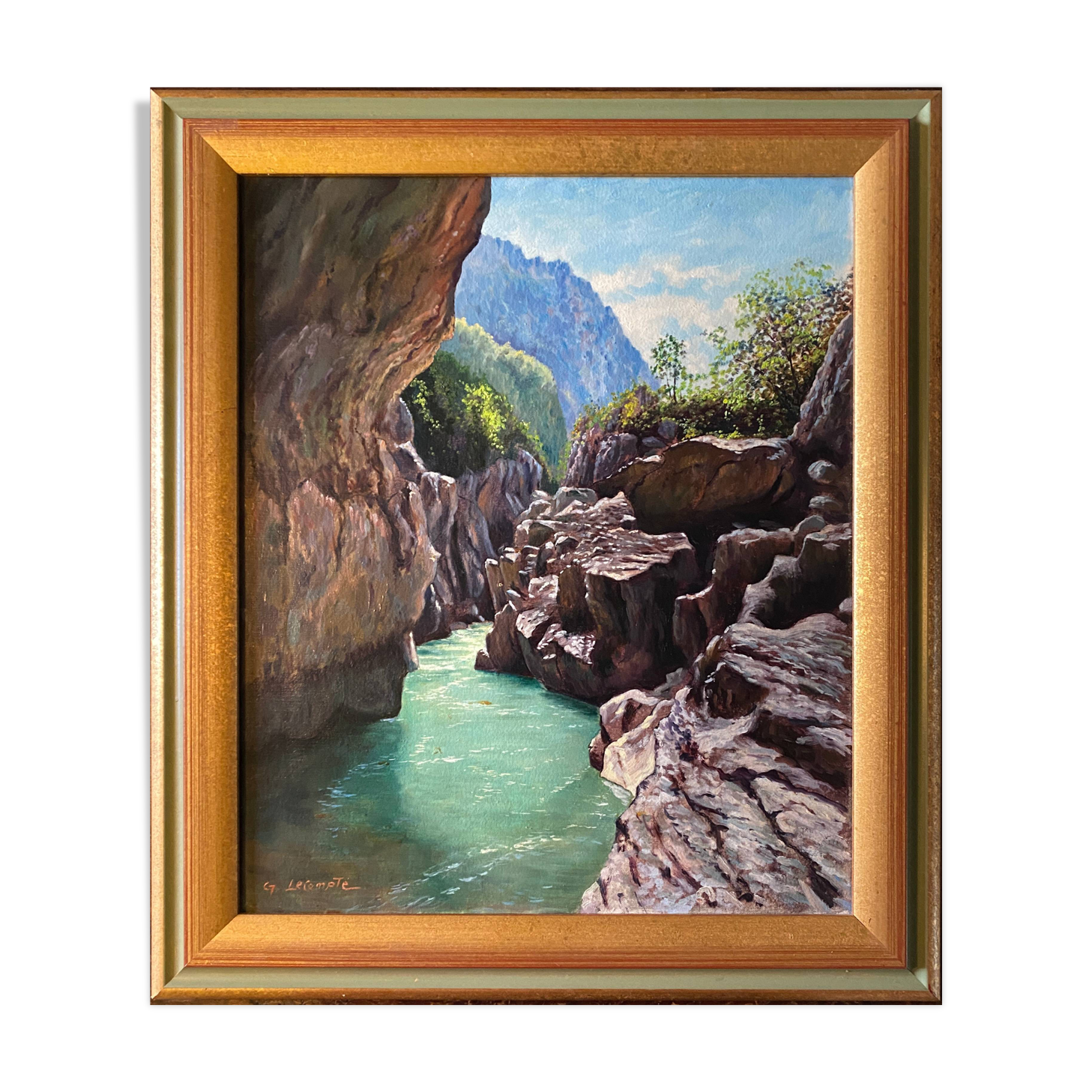 HST painting "Grand canyon of the Verdon Gorges" signed Lecompte + frame