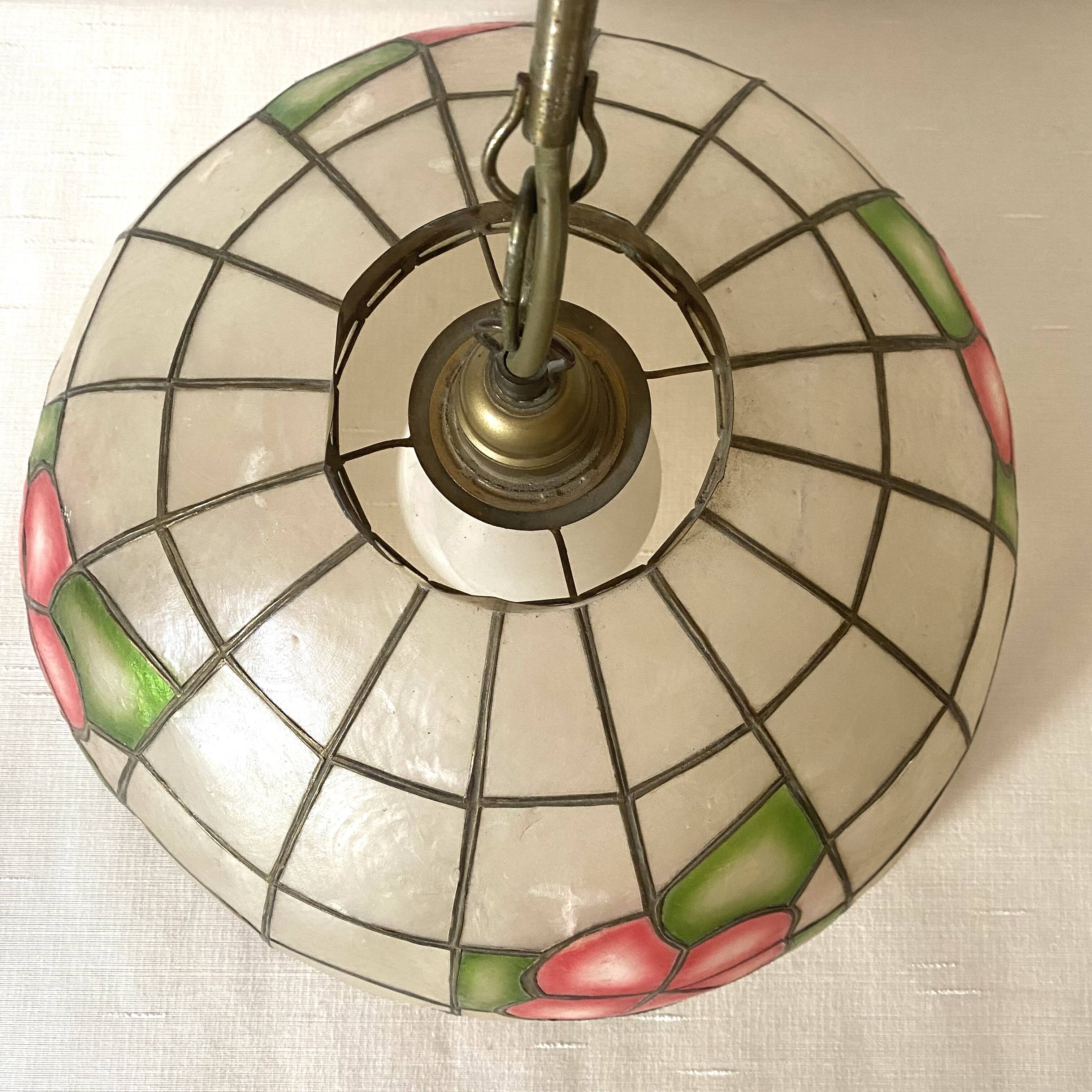 Vintage mother-of-pearl and brass flower pendant light